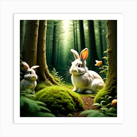 Rabbits In The Forest 2 Art Print