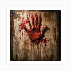 Bloody Handprint Smeared Across An Aged Wall Texture Of Dripping Blood Eerily Glistening Disturbin (2) Art Print