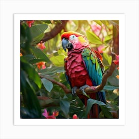 Beautiful Vibrant Bright Colours Large Tropical Forest Parrot Sitting In Tree Art Print