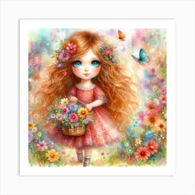 Little Girl With Flowers Art Print