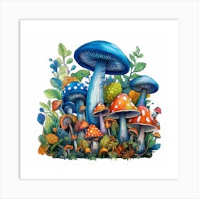 Mushrooms And Plants 1 Art Print