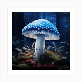 Blue Mushroom In The Forest Art Print