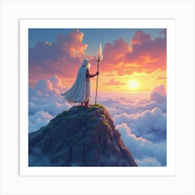 Watercolor Zeus On Mount Olympus With Vibrant Sky 1 Art Print