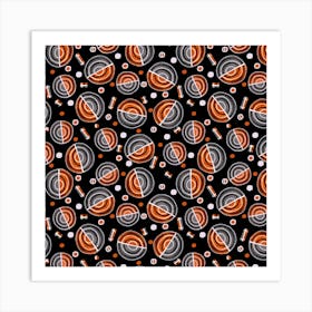 Circles Galore Orange Gray On Black Art Print