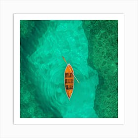 Aerial View Of A Canoe In The Sea Art Print