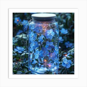 Blue Flowers In A Jar Art Print