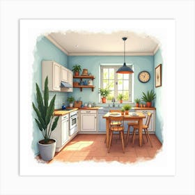 Inviting Kitchen In Watercolor, Stylish, Vibrant Setting 1 Art Print