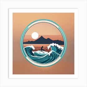 Round Logo Montabeach Minimaliste Ocean Wave Surfi (9) Art Print