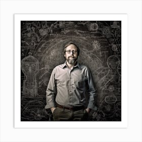 Man In Front Of A Blackboard Art Print