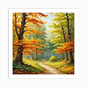 Forest In Autumn In Minimalist Style Square Composition 317 Art Print