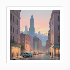 Cityscape At Dusk City art print Art Print