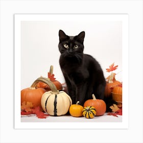Black Cat With Pumpkins 1 Art Print