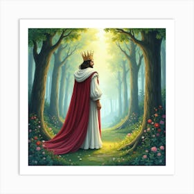 Elegant King In A Watercolor Enchanted Forest Scene 1 Art Print