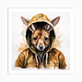 Watercolour Cartoon Kangaroo In A Hoodie Art Print