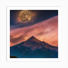 Full Moon Over Mountain Art Print