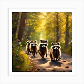 Raccoons In The Woods Art Print