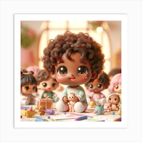 Girl With Dolls Art Print