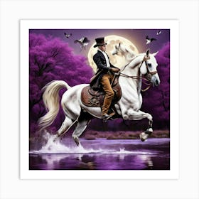 White Horse In The Moonlight Art Print