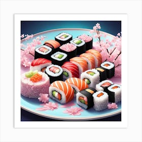 Sushi Plate With Cherry Blossoms 1 Art Print