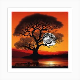 Lone Tree At Sunset Art Print