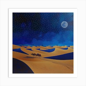 A Moonlit Desert Caravan. David Hockney Style 2 Art Print