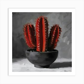 Red Cactus Art Print