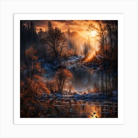 Sunset In The Forest Art Print