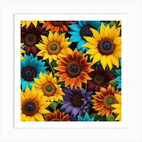 Sun Flowers In Multiple Colors 3 Art Print