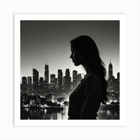 Silhouette Of A Woman At Night 1 Art Print