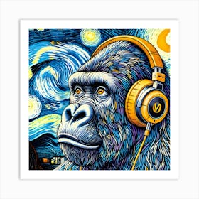 Monkey with Headphones Banksy Wall Art, Banksy Graffiti Canvas Wall Art Framed Pop DJ Monkey Art Print