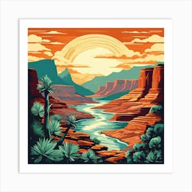 Grand Canyon Sunset, Travel Posters A Retro-Inspired Travel Posters Showcasing Iconic Destination Art Print