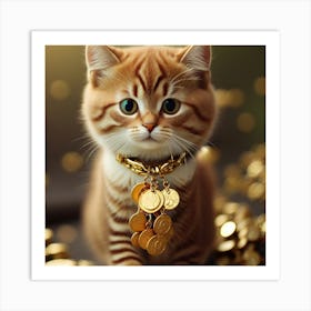 Cat With Gold Coins Art Print