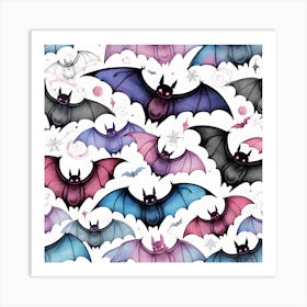 Bats On A White Background Art Print