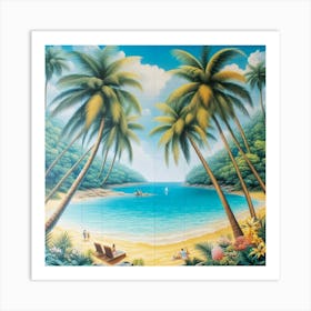 Palm Trees On The Beach Art Print