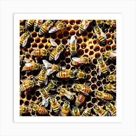 Bees Insects Pollinators Honey Hive Queen Worker Drone Nectar Pollen Colony Honeycomb St (1) Art Print