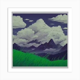 0 Clouds Behind Mountains Full Of Grass And Cheep Art Print