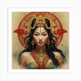 Chinese Woman The Magic of Watercolor: A Deep Dive into Undine, the Stunningly Beautiful Asian Goddess Art Print