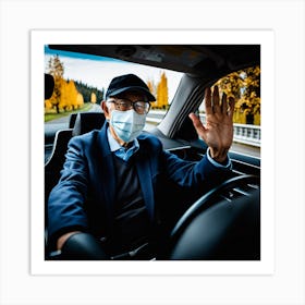 Elderly Man Driving A Car Art Print