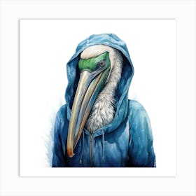 Watercolour Cartoon Pelican In A Hoodie 2 Art Print