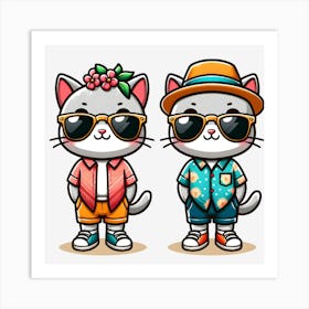 Cartoon Cat Couple 1 Art Print