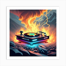 Record Player On Fire Art Print