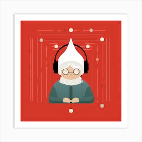 Old Woman Listening To Music Art Print