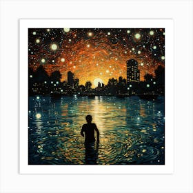 Swimming In The Starry Night Art Print