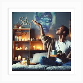 Man Sitting On Bed With Candles 1 Art Print