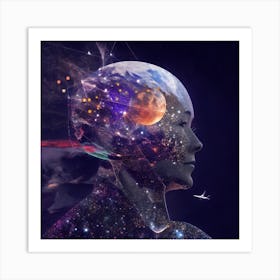 Woman'S Head In Space Art Print