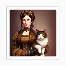 Victorian Lady With Cat Art Print