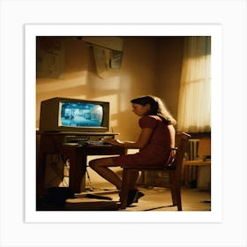 Girl Using Computer Art Print