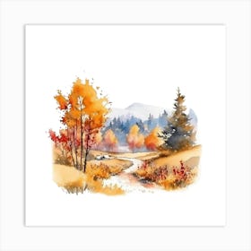 Watercolor Autumn Landscape 29 Art Print