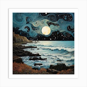 Moonlight Over The Sea Art Print