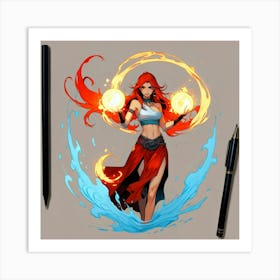 Fireball Girl The Magic of Watercolor: A Deep Dive into Undine, the Stunningly Beautiful Asian Goddess Art Print